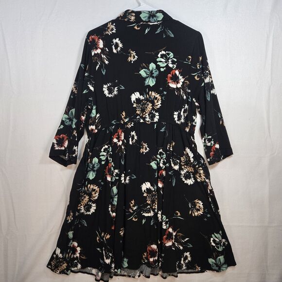 Torrid Floral Button Front Collared Midi Shirt Dress 3/4 Sleeve Black Size 1 - Picture 6 of 16